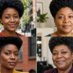 Collage of four Black women wearing distinct tapered Afro haircuts
