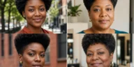 Collage of four Black women wearing distinct tapered Afro haircuts