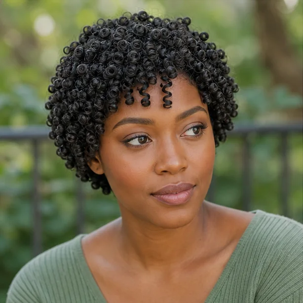 Black woman with tiny highly defined finger coils
