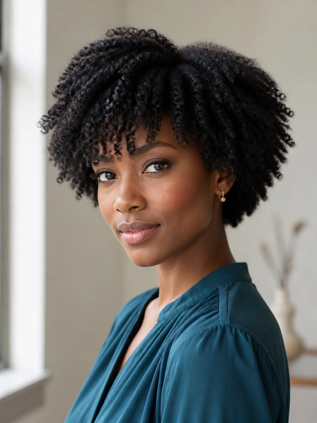 Short twist-out with soft side bangs