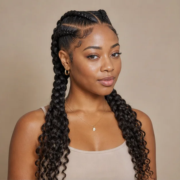 Black woman with two cornrow goddess braids