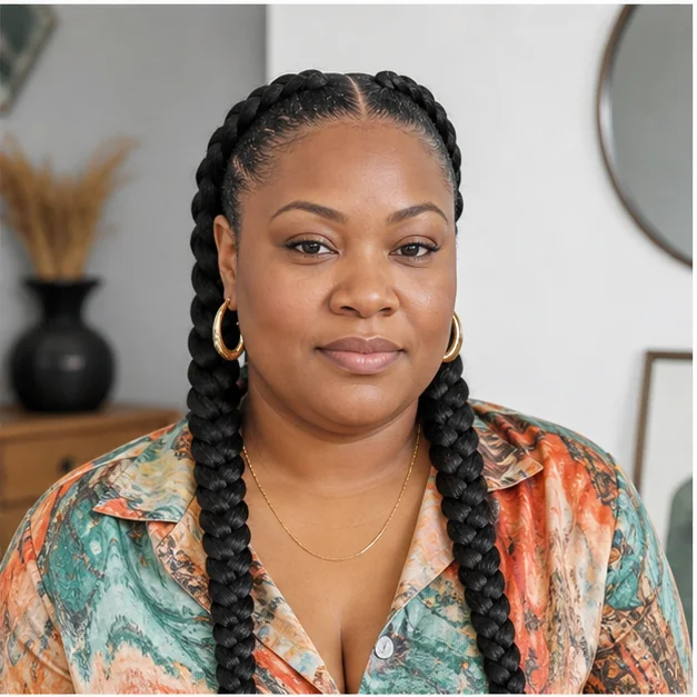 Black woman with two jumbo feed-in braids