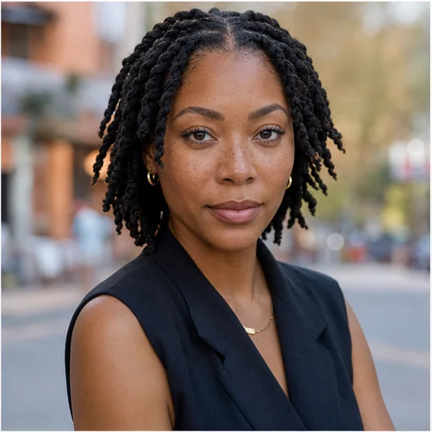 Black woman with short mature locs paired into two strand twists