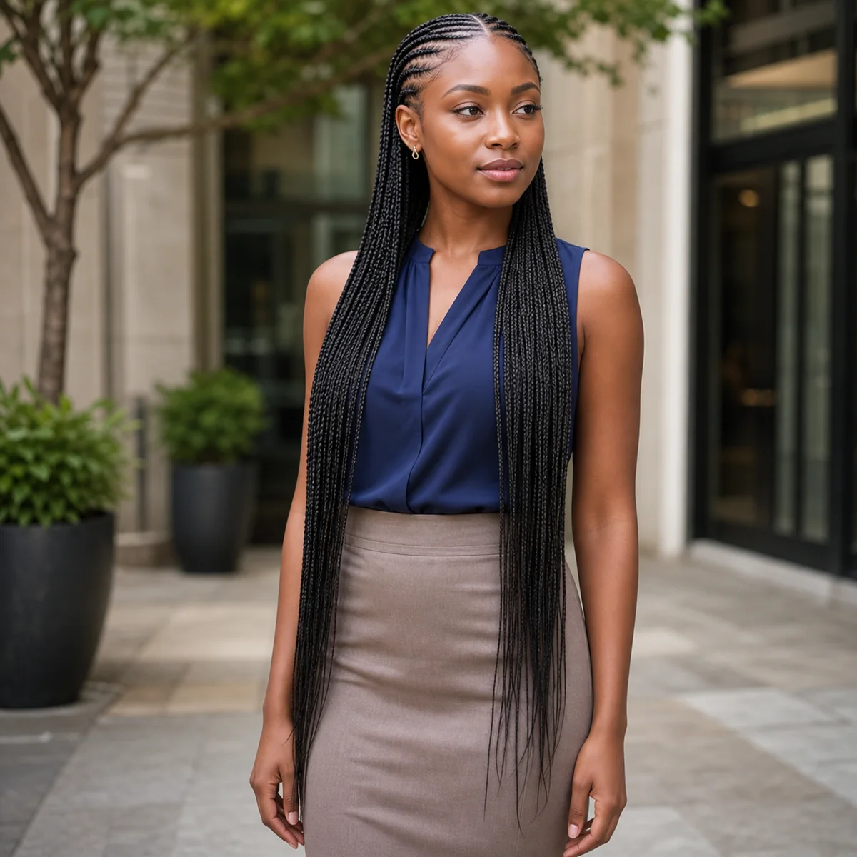 Waist-length Fulani braids with tapered ends