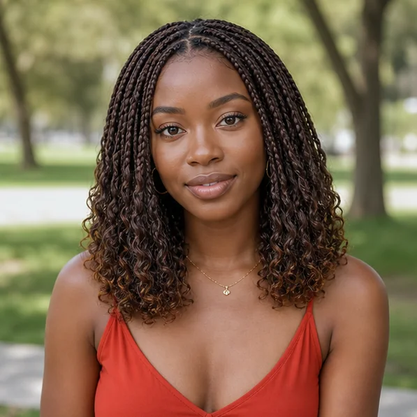 Black woman with warm brown boho braids