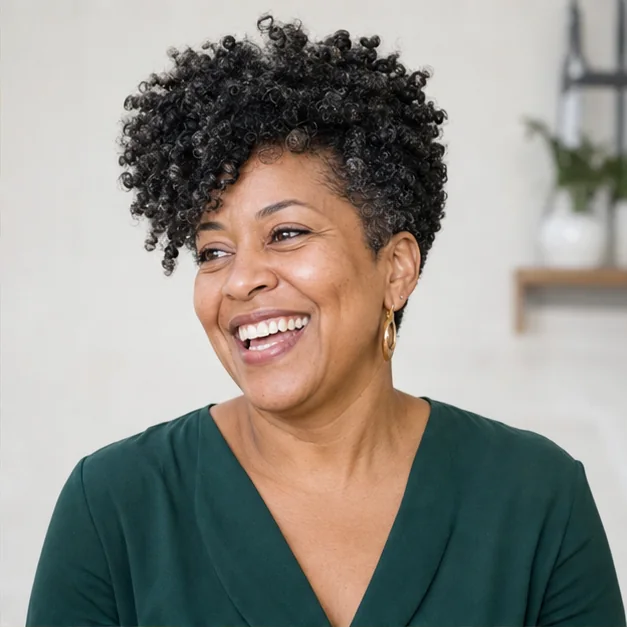 Black woman with a wash-and-go curly tapered Afro