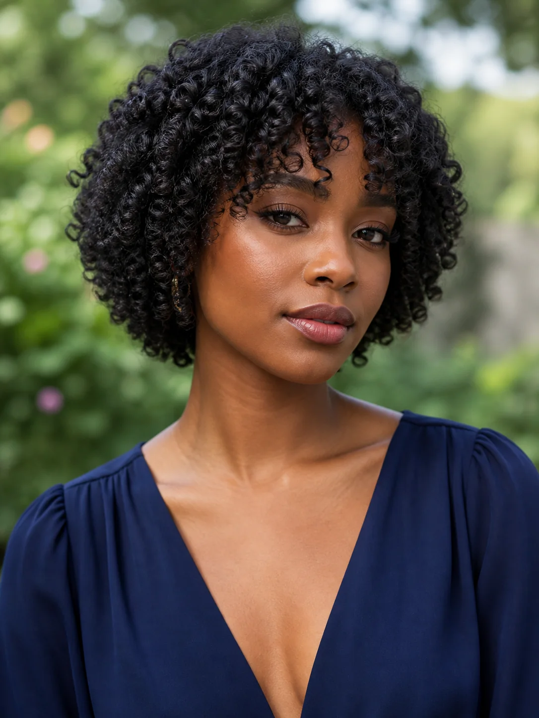 Rounded wash-and-go short natural hairstyle