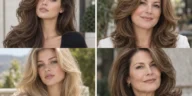 Collage of four women wearing distinct 90s blowout hairstyles