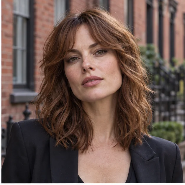 Air-dried wavy shag with long grown-out curtain fringe