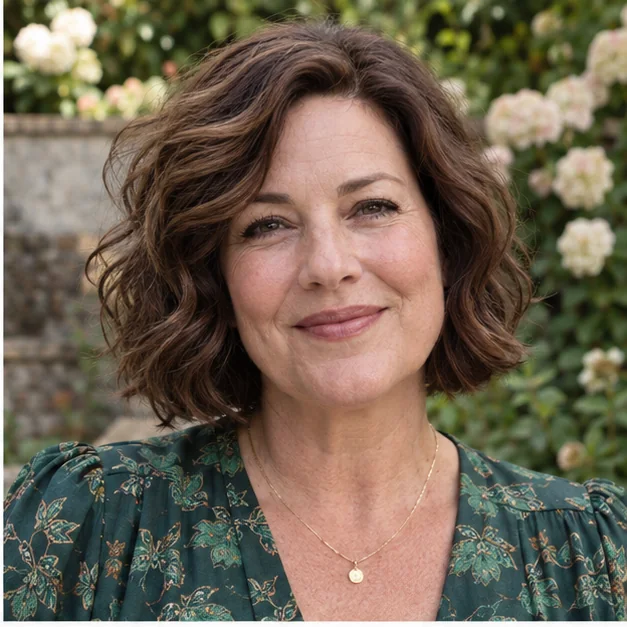 Woman with a long face wearing airy chin bob for thick wavy hair