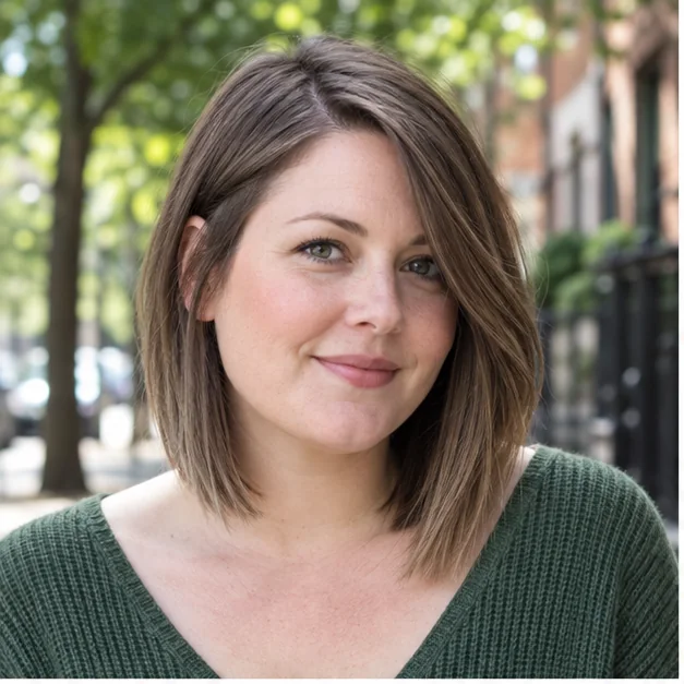 Angled collarbone lob with a deep side part