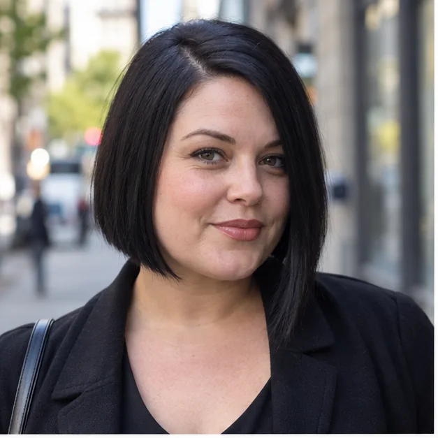 Woman with a subtle asymmetrical blunt bob for thin hair