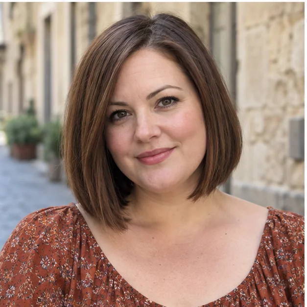 Blunt below-chin bob with full ends