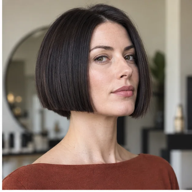Woman with blunt short bob and hidden undercut for thick hair