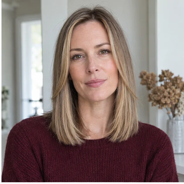 Woman with very fine hair wearing a blunt ended modern Rachel