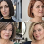 Four women with blunt, stacked, wavy and side-parted bobs that make thin hair look thicker