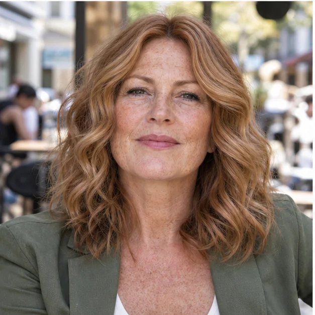 Woman over 50 with center-parted medium waves and full ends