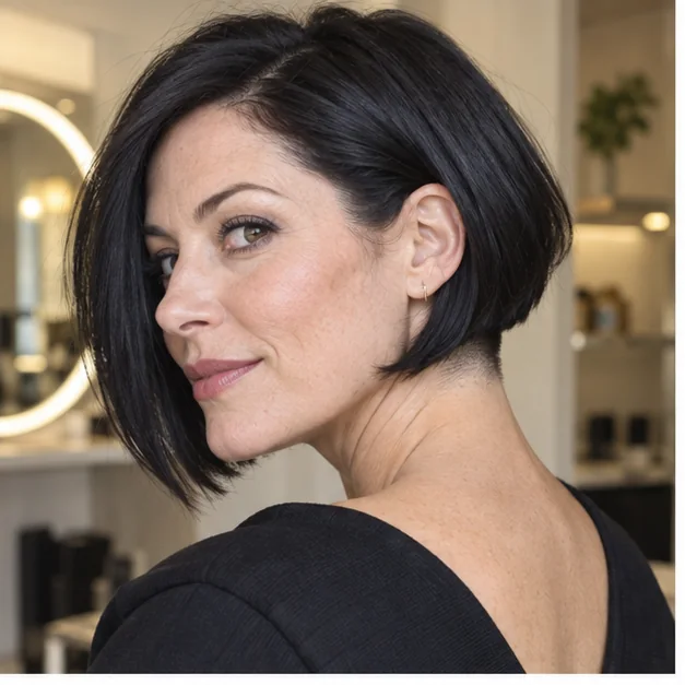 Long-faced woman wearing chin bob with an exposed nape undercut
