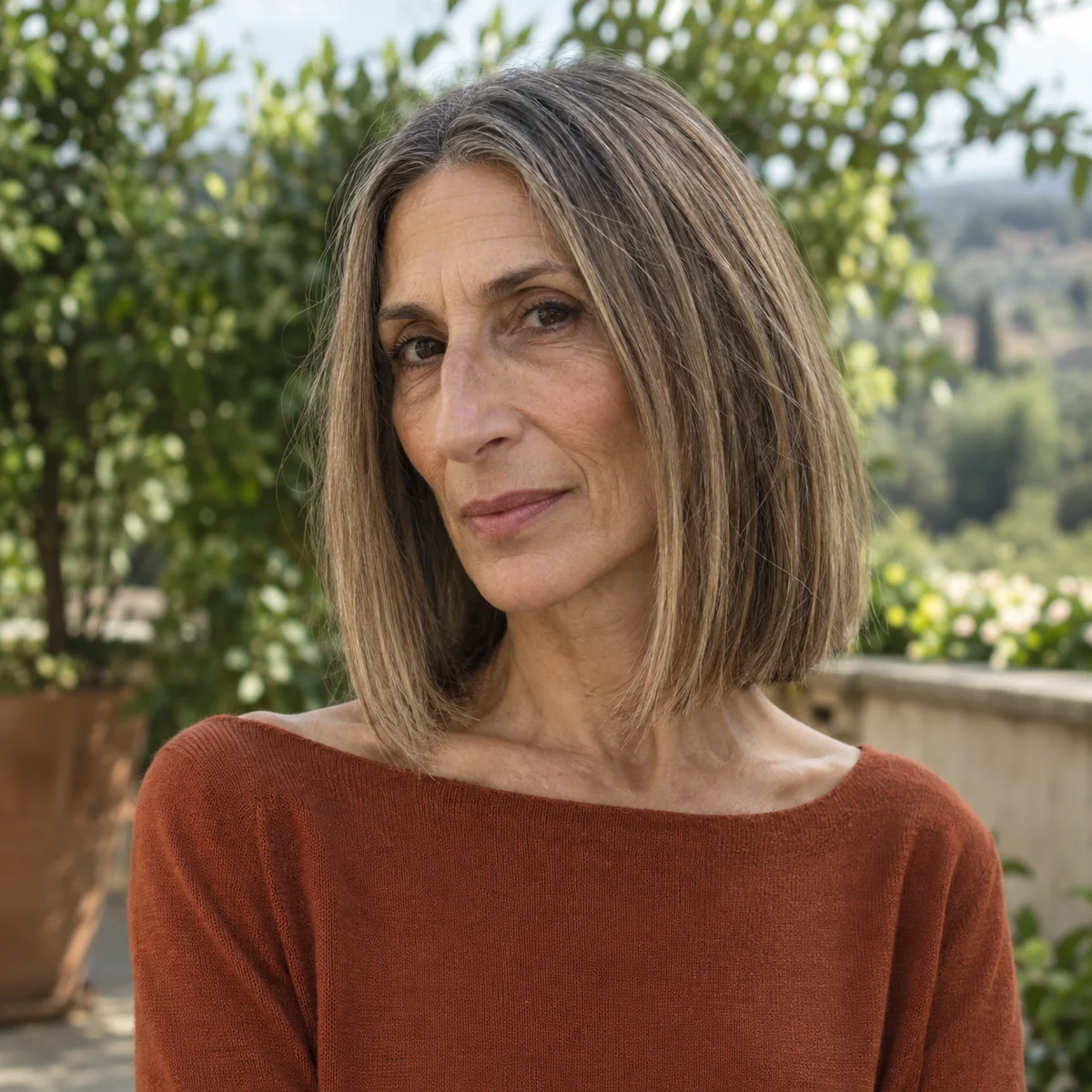 Woman with a clavicle bob and density-preserving face frame