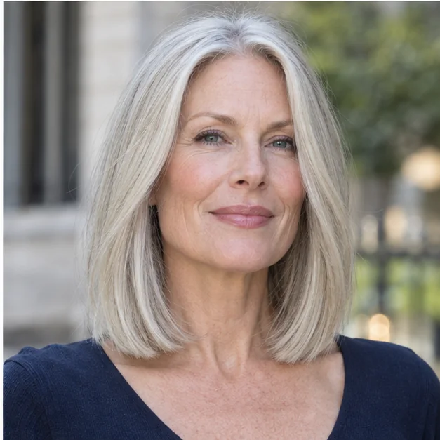 Woman with fine hair wearing a collarbone lob with full ends