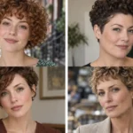 Collage of four women wearing distinct cropped curly haircuts