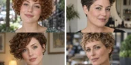 Collage of four women wearing distinct cropped curly haircuts