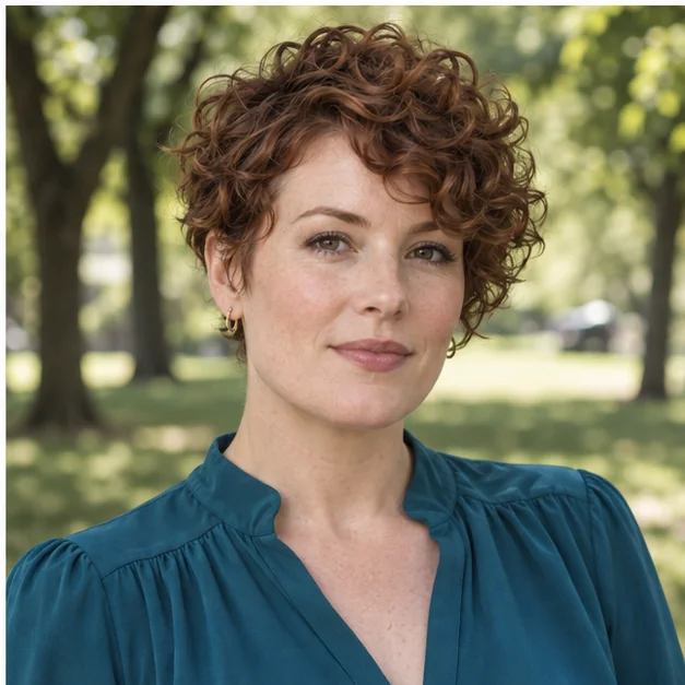 Curly long pixie with soft fringe