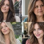Collage of four women with distinct face-framing layered haircuts