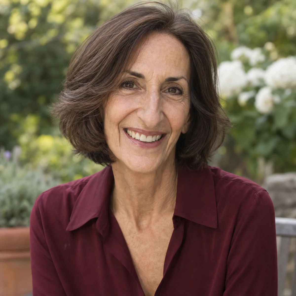 Woman over 50 with a feathered layered bob