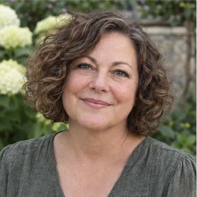 Woman with a rounded curly bob for fine thin hair