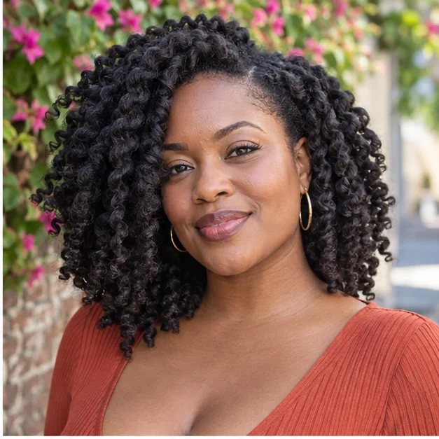 Black woman with a full side-parted twist-out