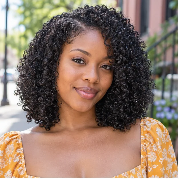 Black woman with glossy defined wash-and-go curls