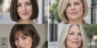 Collage of four women wearing flattering hairstyles for fine hair