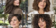 Collage of four women wearing flattering hairstyles for thick hair