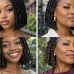 Collage of four Black women wearing distinct knotless bob braid styles