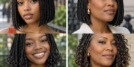 Collage of four Black women wearing distinct knotless bob braid styles
