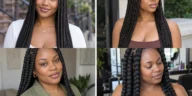 Collage of four Black women wearing distinct knotless braid styles