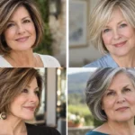 Collage of four women over 50 wearing distinct layered bob haircuts
