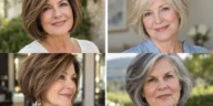 Collage of four women over 50 wearing distinct layered bob haircuts