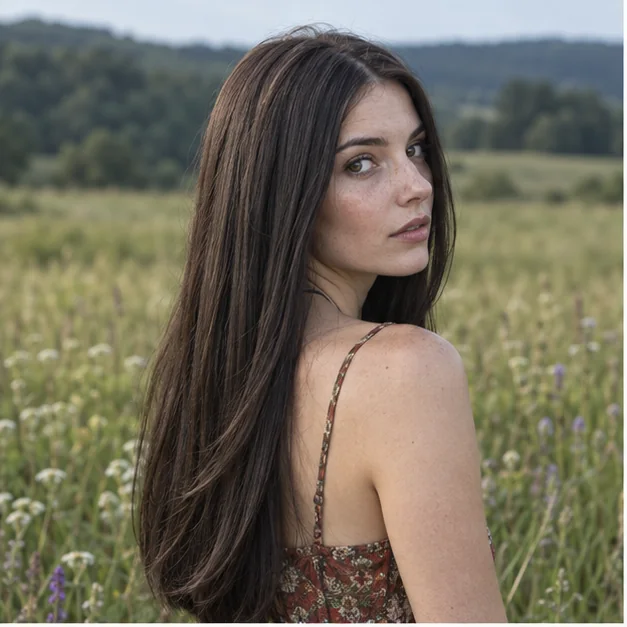 Long haircut with invisible layers limited to the ends