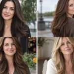 Collage of four women wearing distinct long layered haircuts