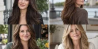 Collage of four women wearing distinct long layered haircuts