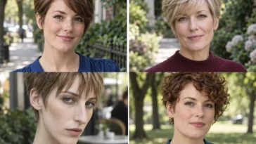 Four long pixie cuts with different bang shapes and textures
