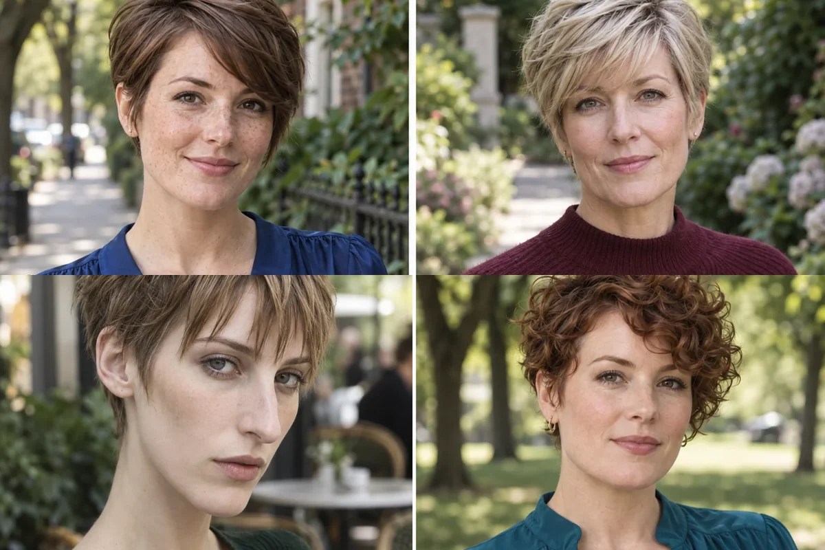 Four long pixie cuts with different bang shapes and textures