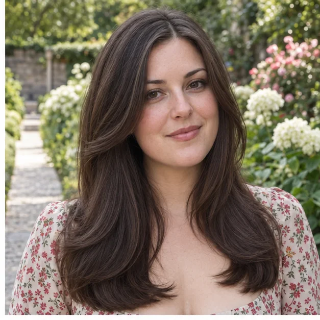 Long U-shaped fine hair with cheekbone swoops