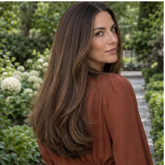 Long U-shaped haircut with minimal seamless layers