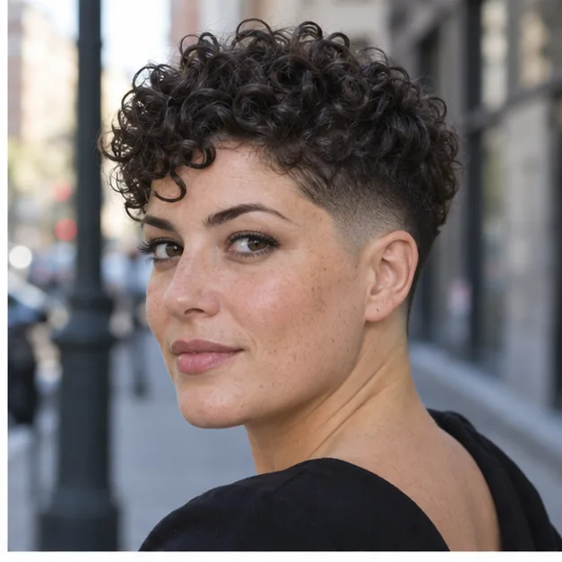 Woman with a low fade and cropped curls on top