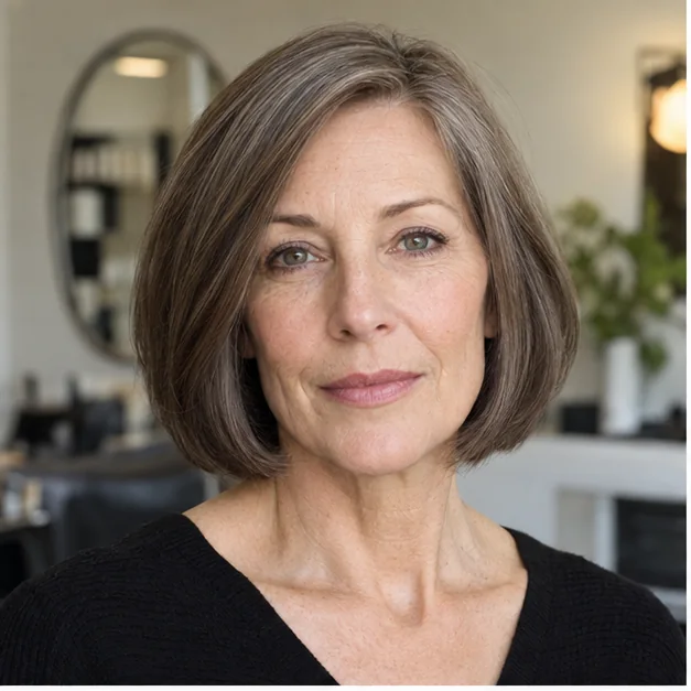 Woman with a long face wearing softly graduated bob with side fullness