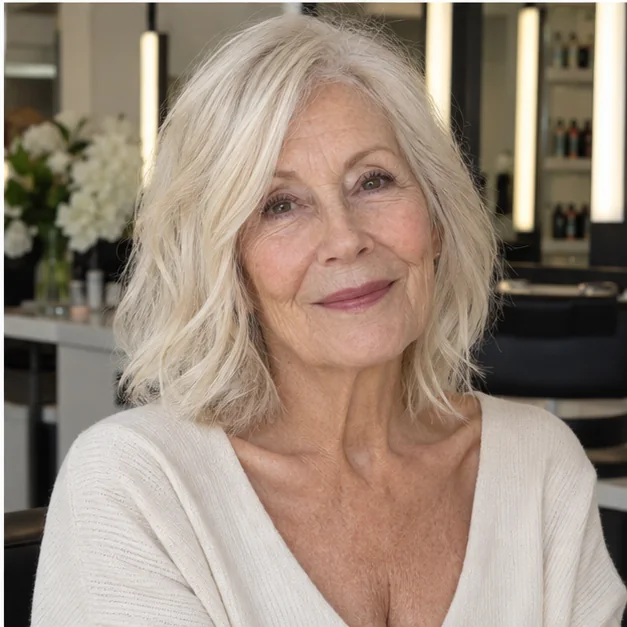 Woman over 50 with a textured collarbone-length clavicut