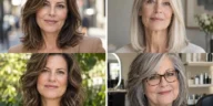 Collage of four women over 50 wearing distinct medium-length hairstyles